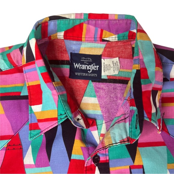 Vintage Wrangler Abstract Geometric Short Sleeve Button Up Western Shirt L XL - Picture 4 of 10